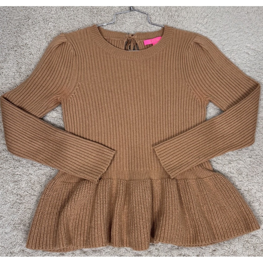 Lilly Pulitzer Lanta Ribbed Peplum Sweater Womens M Keyhole Neck Coquette Career